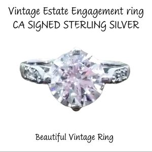 ❣️👀ESTATE SS SIGNED ENGAGEMENT RING APROX 5CT CENTER CZ. BEAUTIFUL SETTING.